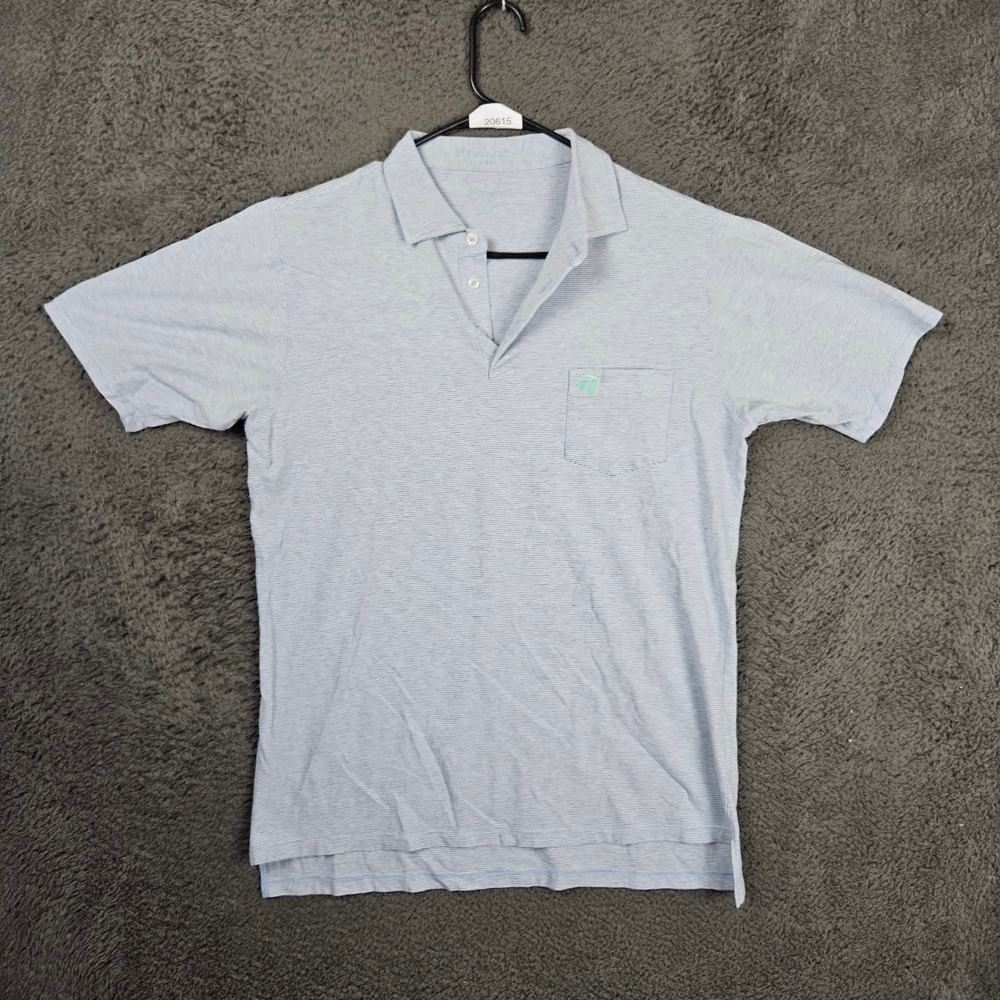 B. Draddy Mens Medium Blue Striped TaylorMade Logo Pima Cotton Polo Shirt